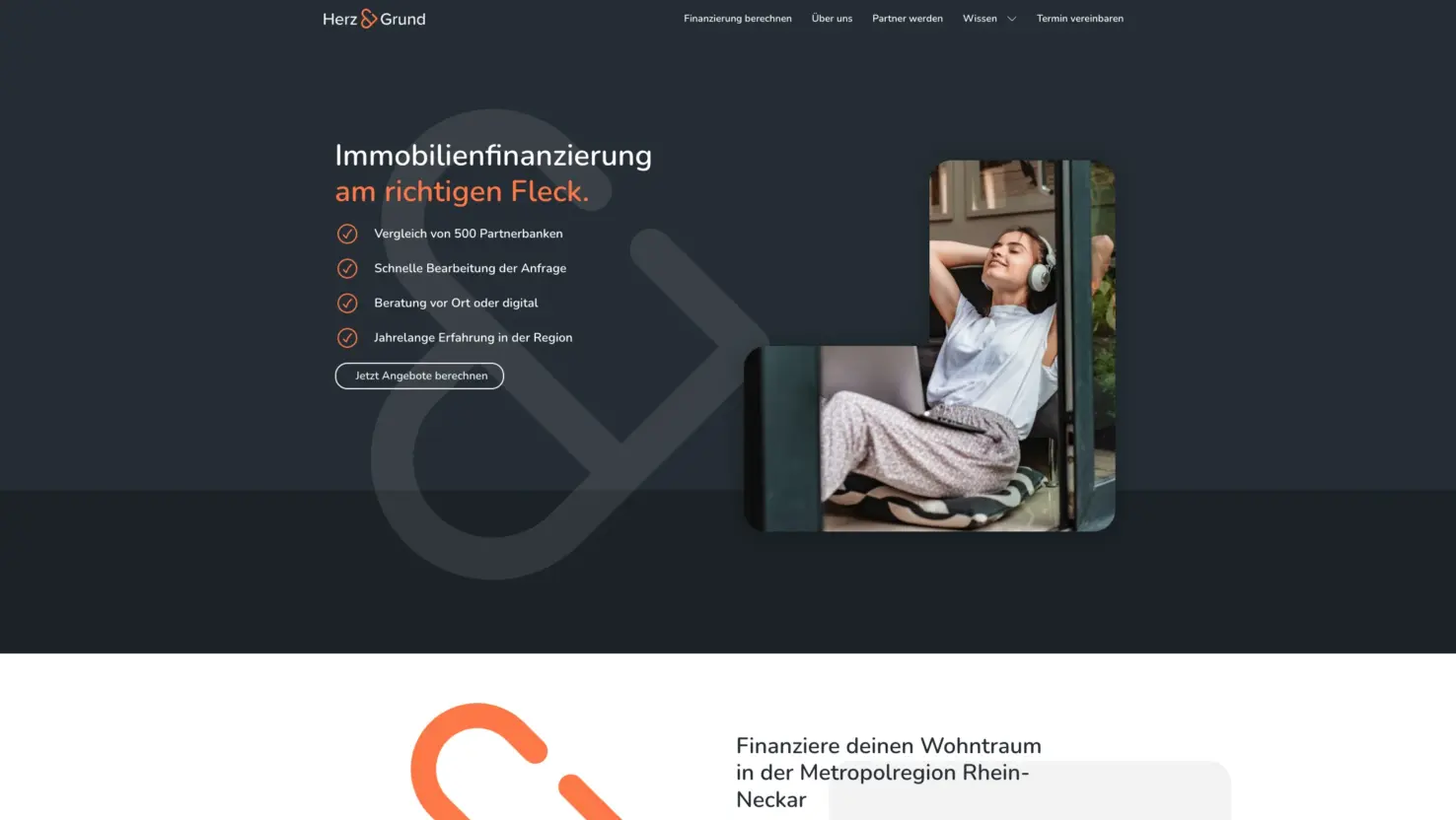 Abbildung der Website von Herz und Grund, der Immobilienfinanzierung Rhein-Neckar, die auf Basis von WordPress umgesetzt wurde