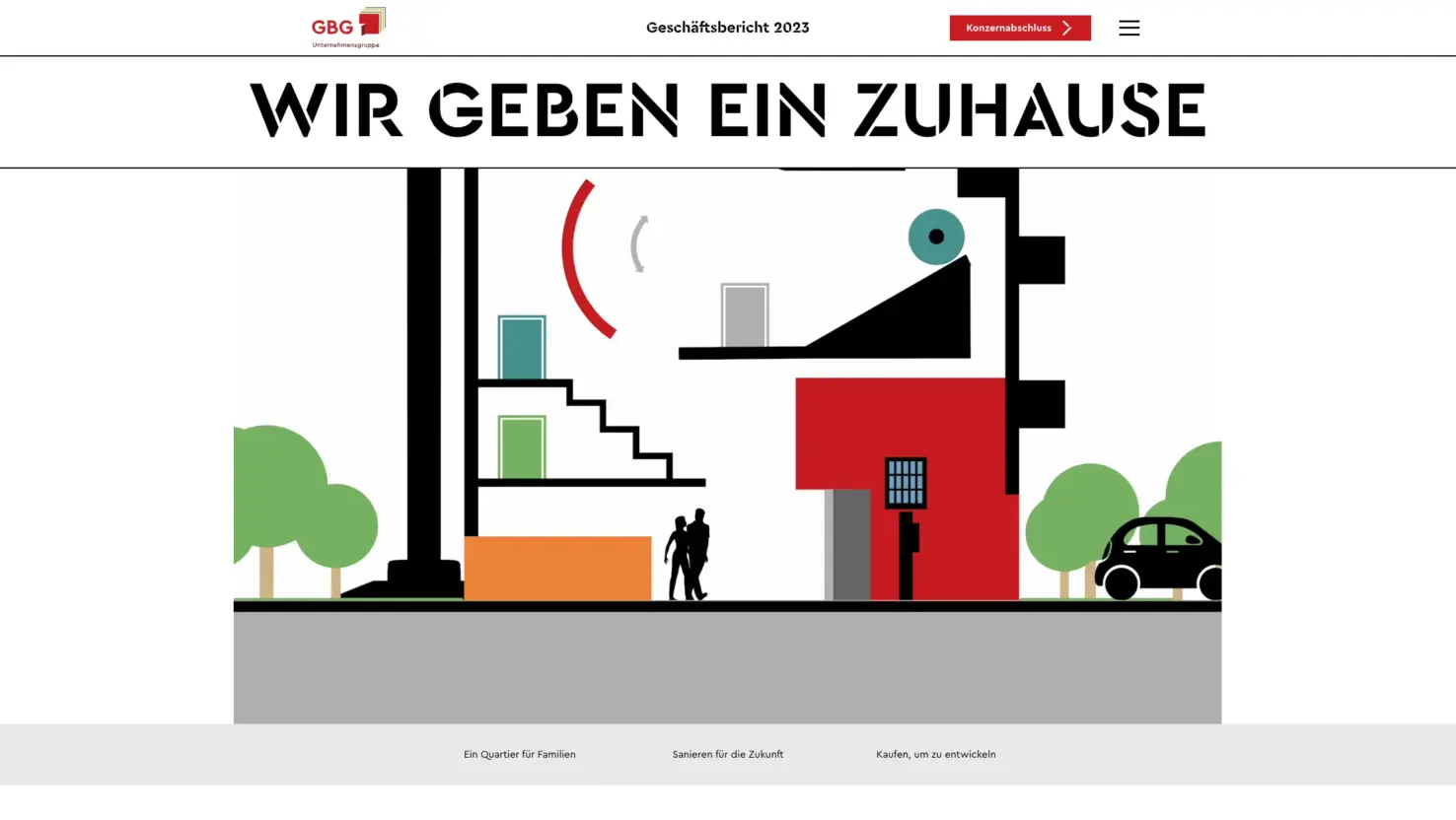 Abbildung der digitalen Unternehmensbroschüre der Mannheimer Wohnbaugesellschaft GBG, die auf Basis einer WordPress Website umgesetzt wurde