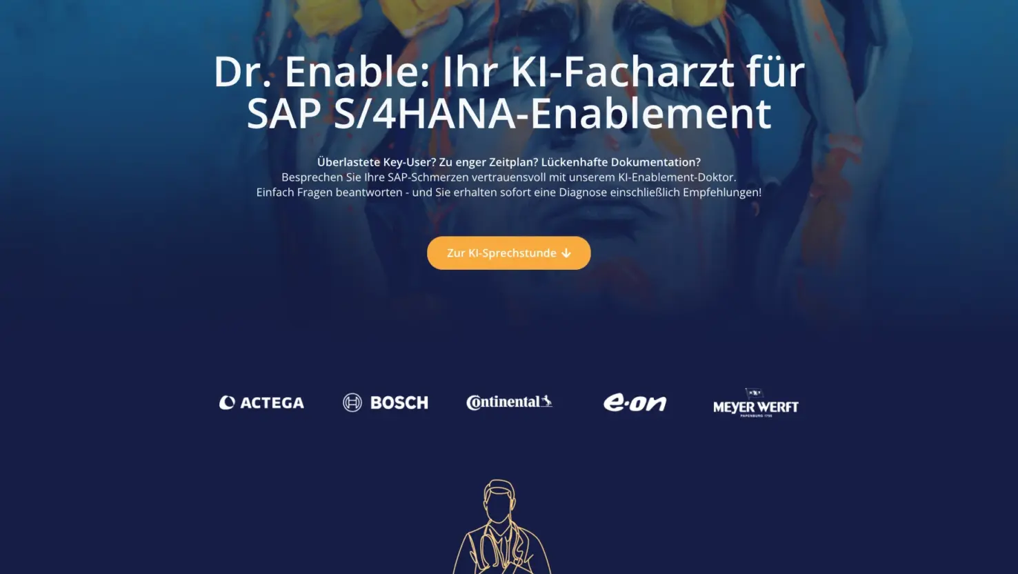 Ansicht des KI Beraters „Dr. Enable”, umgesetzt zur Leadgenerierung durch einen KI Agenten, der auf einer Landingpage eingebettet wurde.